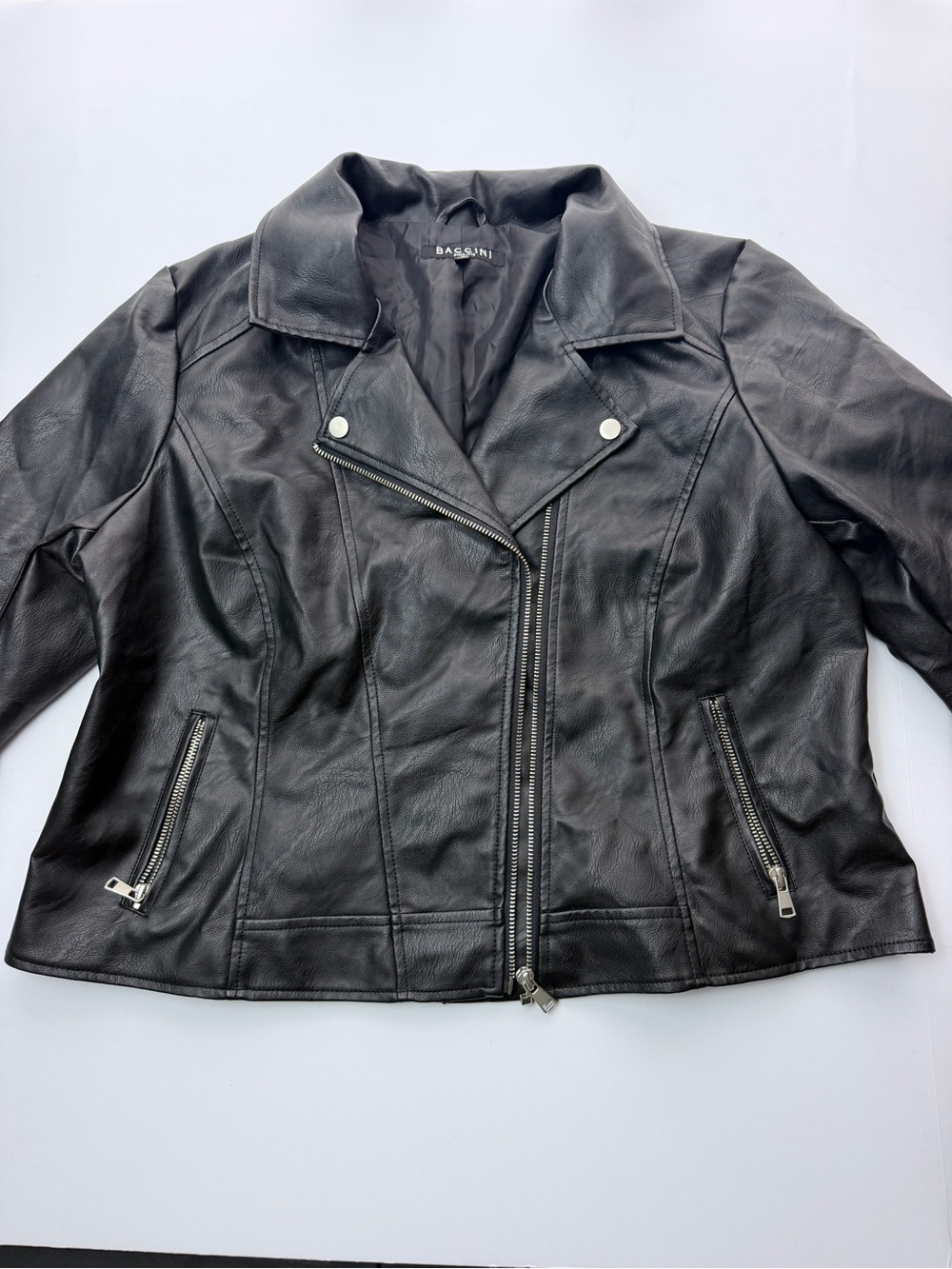 Baccini Women’s 1X Black Leather Moto Jacket Fringe Western Biker Plus Size
